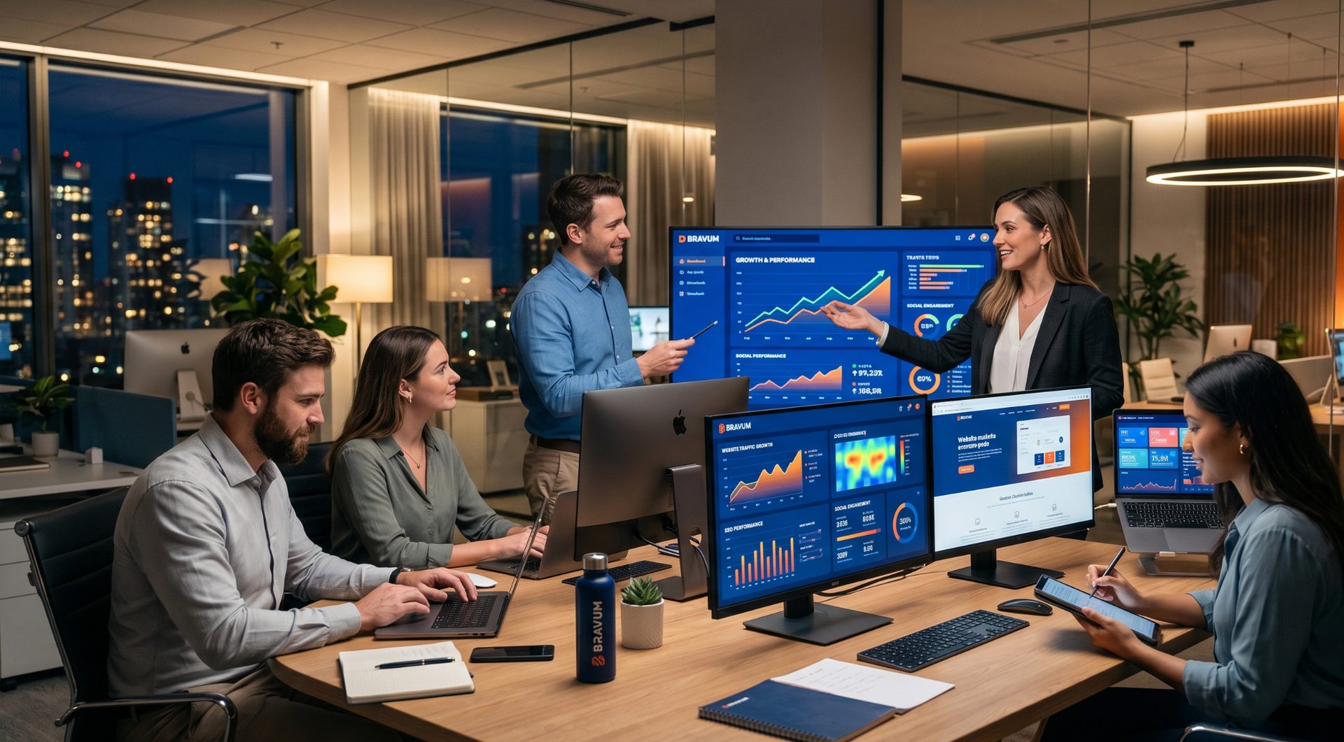 Équipe BRAVUM Marketing analysant la croissance numérique